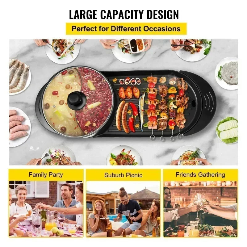 2200W Electric Barbecue Pot 2-in-1 Hot Pot