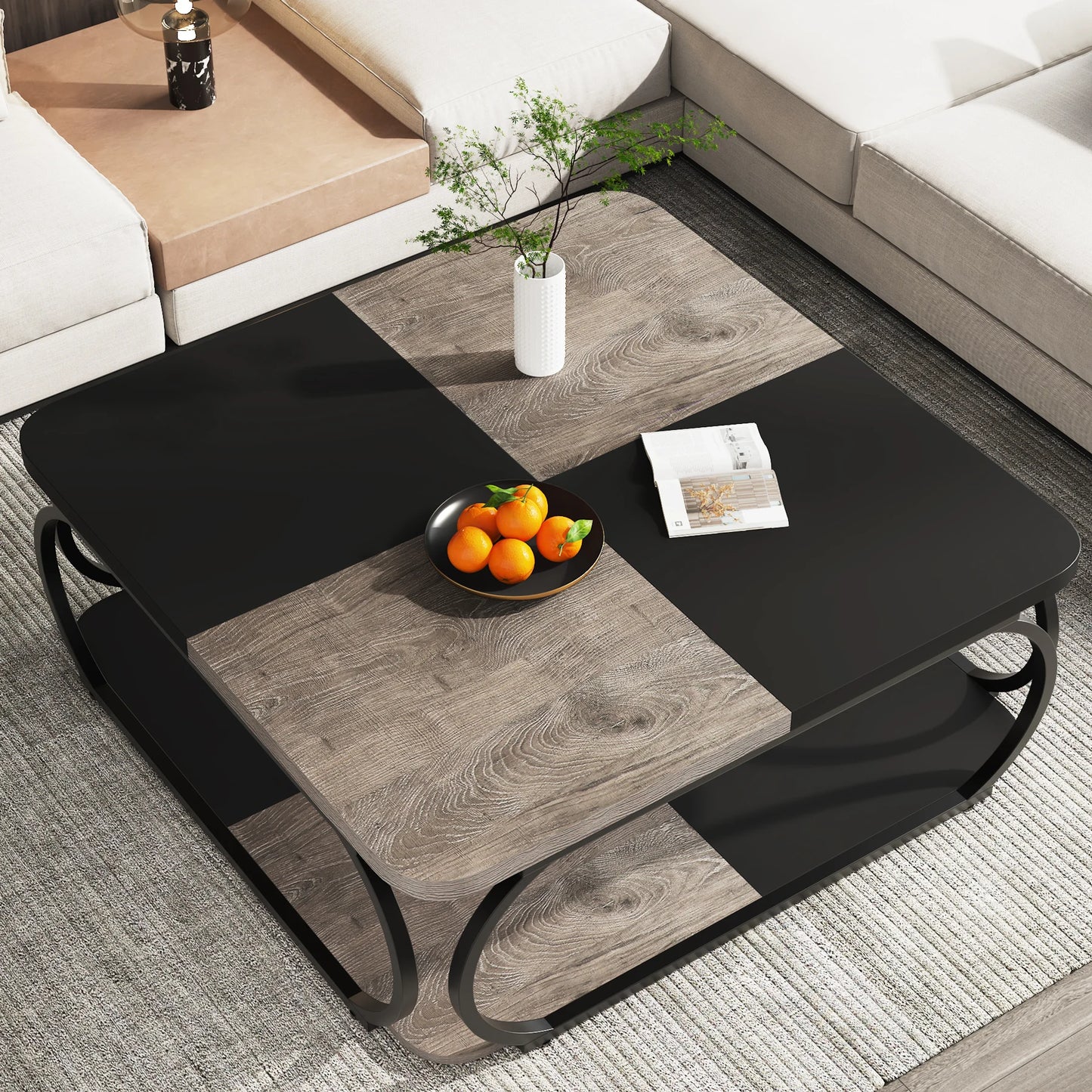 Tribesigns Square Coffee Table with 2 Tiers