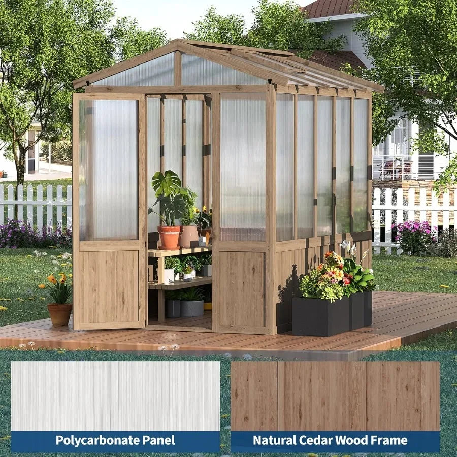 6x8FT Wooden Greenhouse with Cedar
