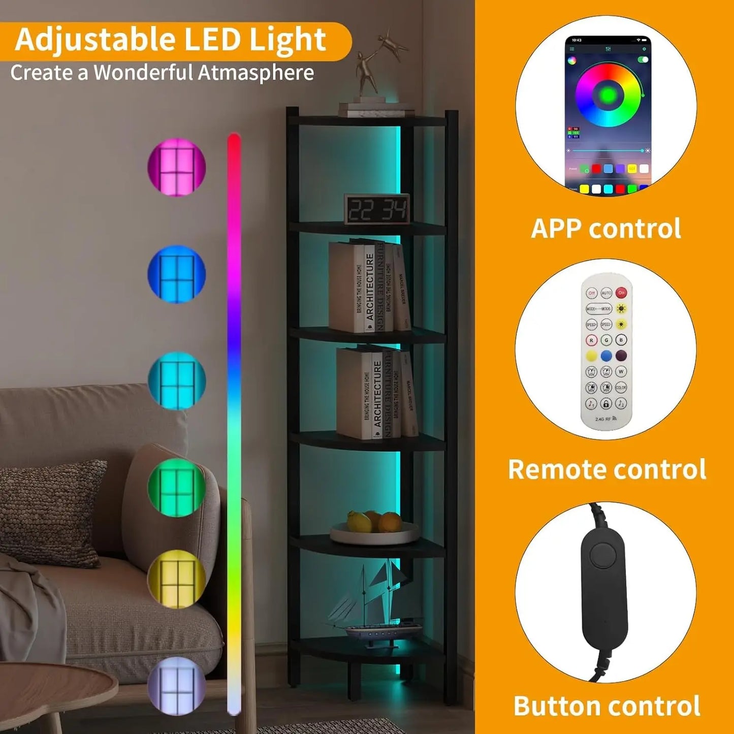 6-Tier Corner Shelf with LED Lights