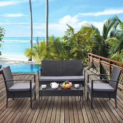 4 Piece Patio Rattan Furniture Set for Outdoor