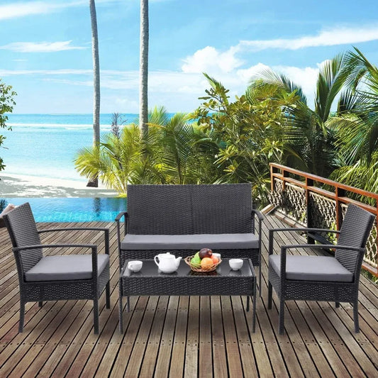 4 Piece Patio Rattan Furniture Set for Outdoor