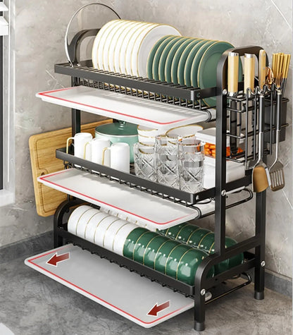 Dish Rack, Three-Tier Space-Saving