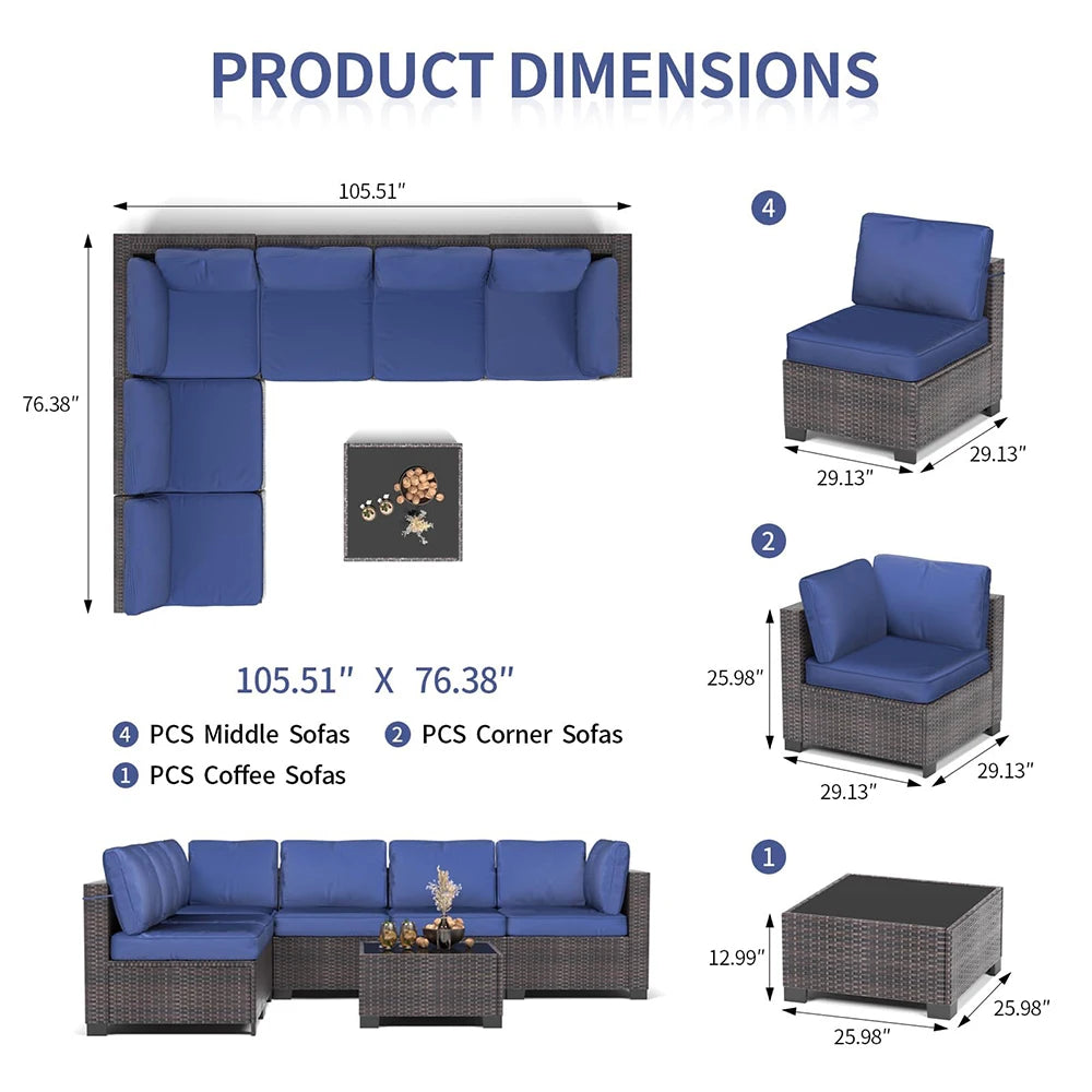 7-Piece PE Rattan Sectional Patio Set