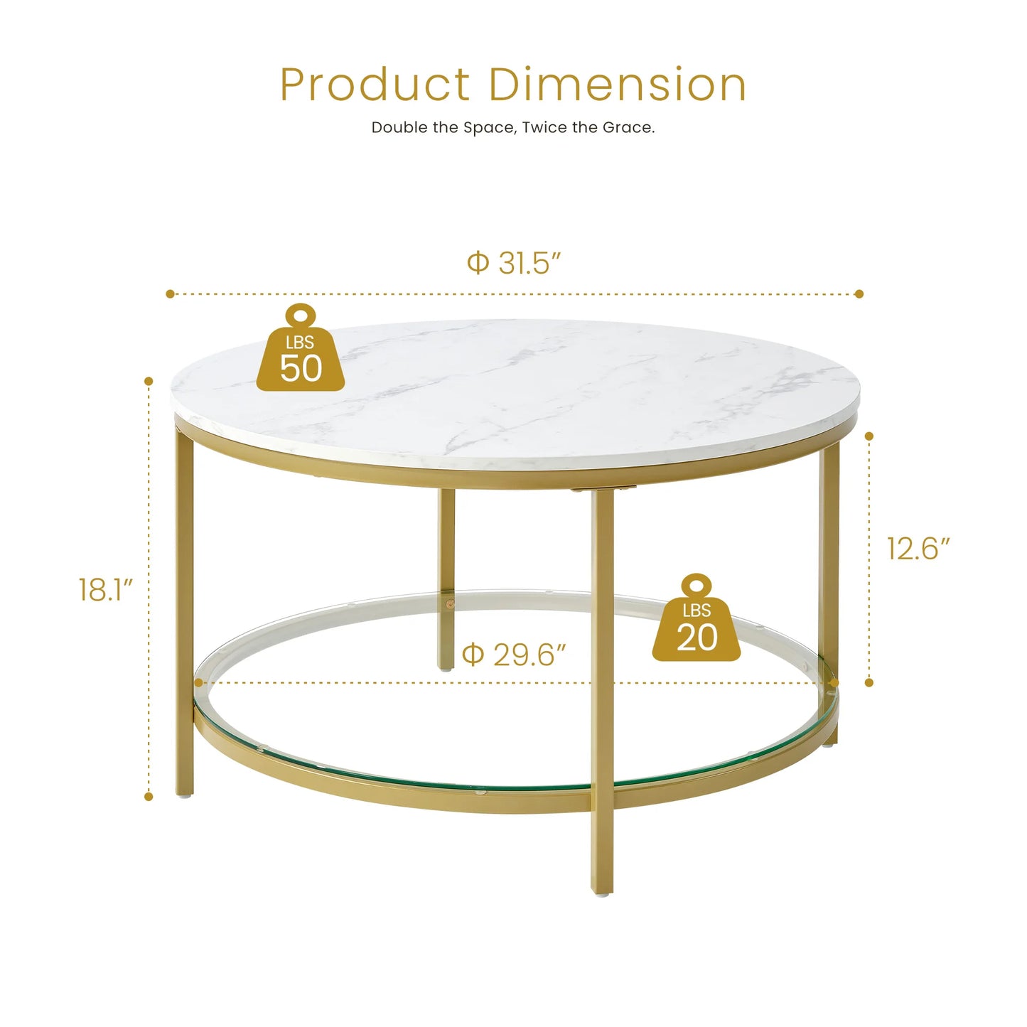 JHK 31IN Marble Round Coffee Table