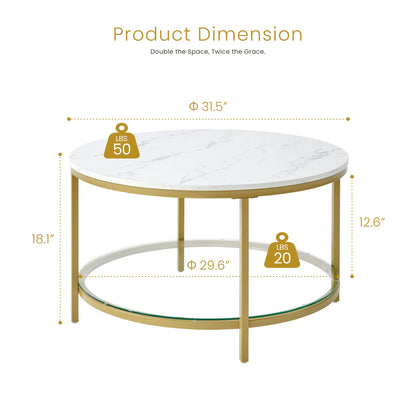 JHK 31IN Marble Round Coffee Table