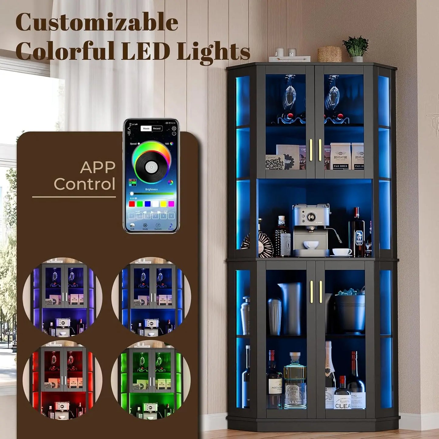 71'' Corner Wine Bar Cabinet with LED