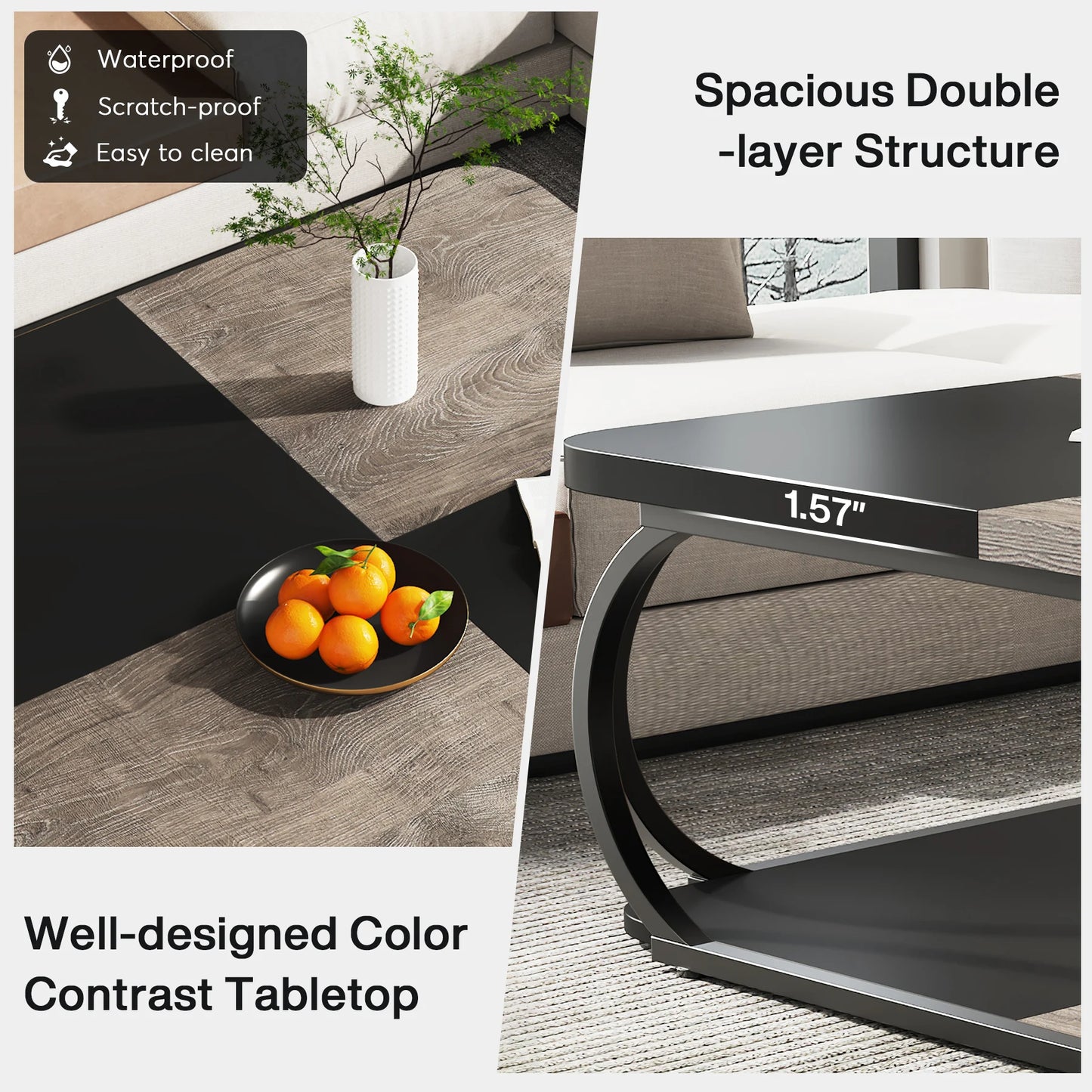 Tribesigns Square Coffee Table with 2 Tiers