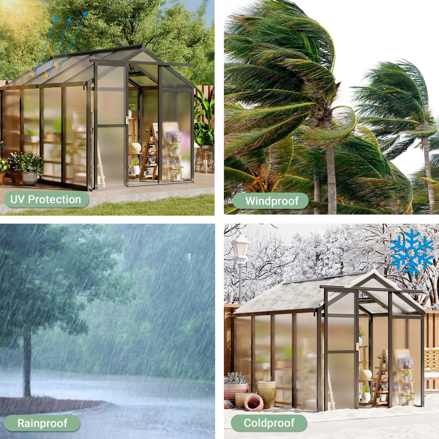 6x8 FT Greenhouse, Aluminum Walk-in