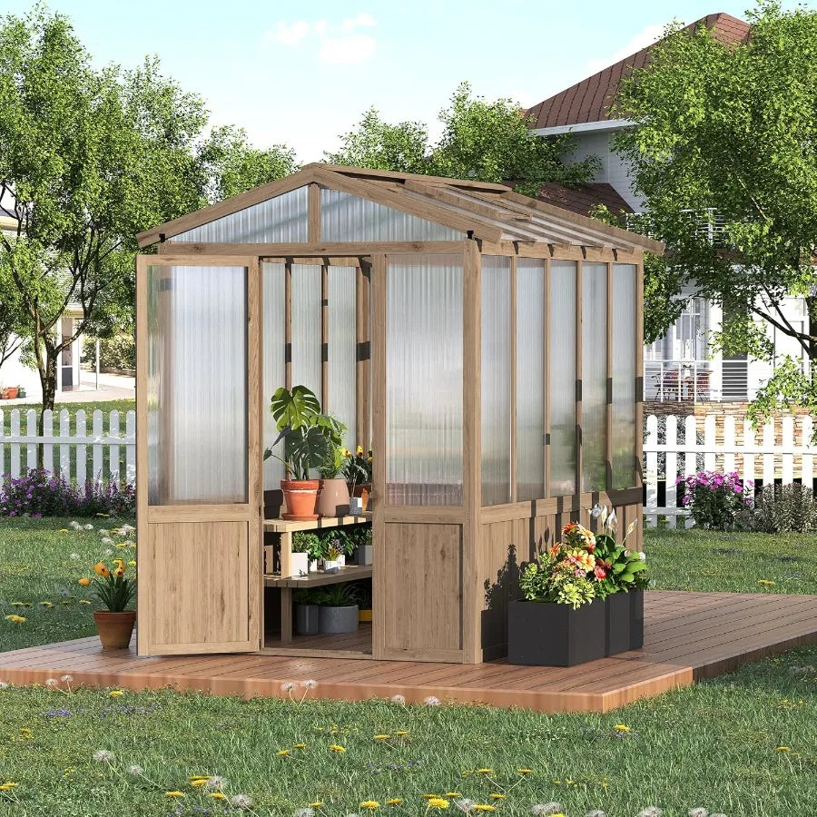 6x8FT Wooden Greenhouse with Cedar