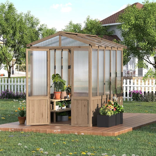6x8FT Wooden Greenhouse with Cedar