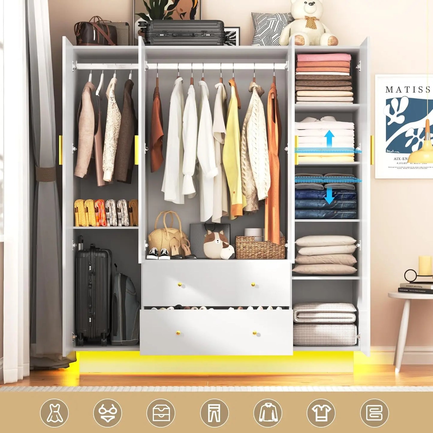 4 Doors Armoire Wardrobe Closet