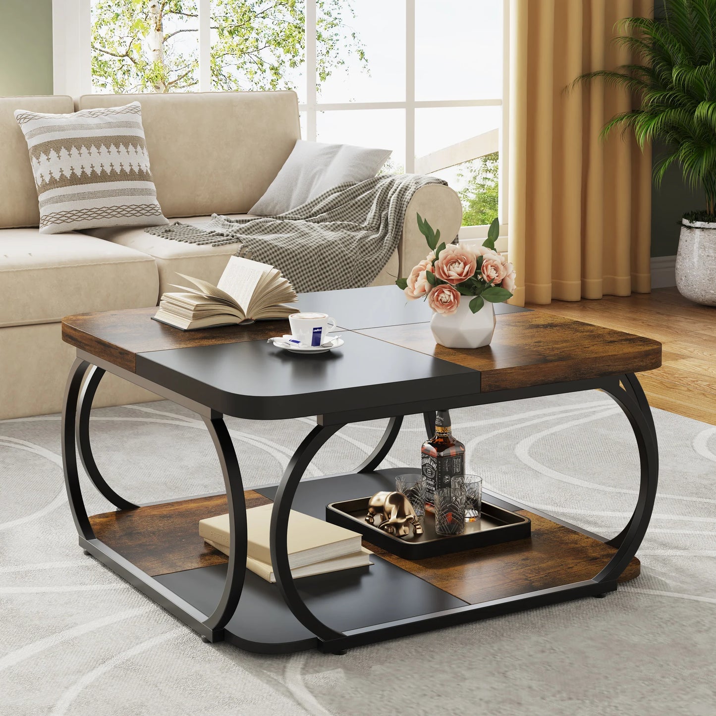 Tribesigns Square Coffee Table with 2 Tiers