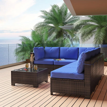 7-Piece PE Rattan Sectional Patio Set