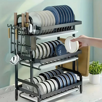 Dish Rack, Three-Tier Space-Saving