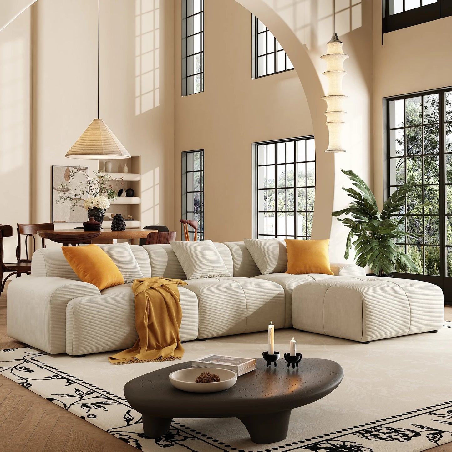 113" Modern L-Shaped Modular Sectional Sofa