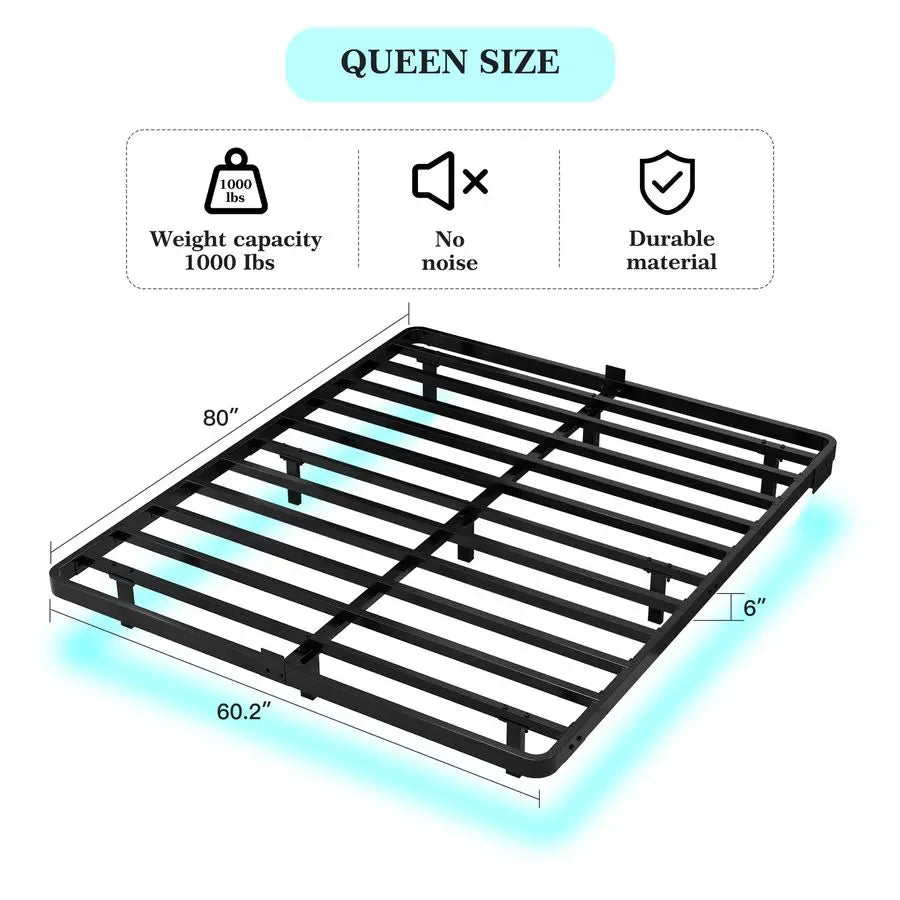Size Floating Bed Frame with LED Lights