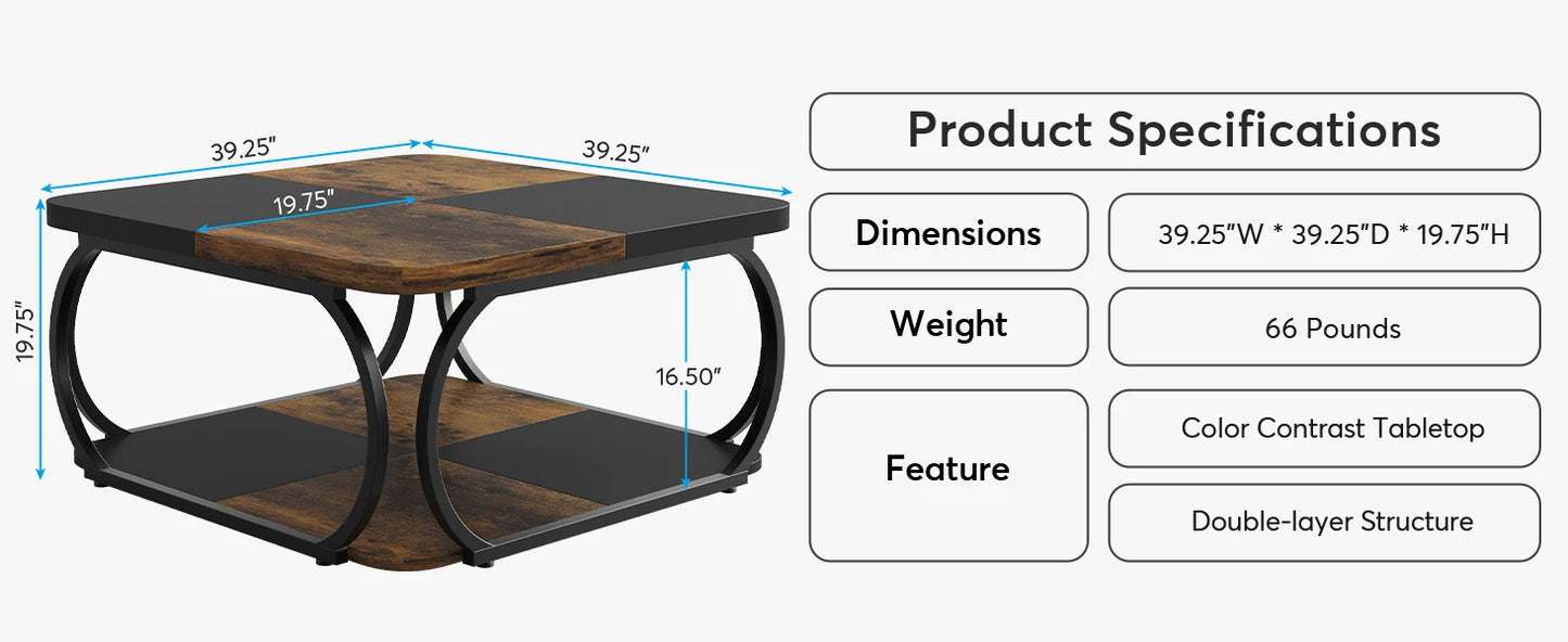 Tribesigns Square Coffee Table with 2 Tiers