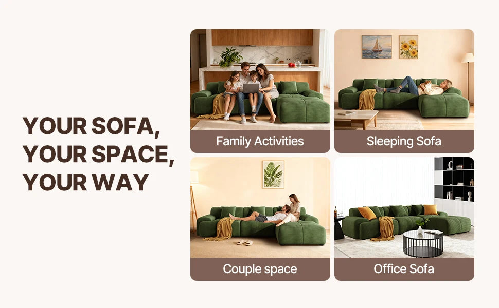 113" Modern L-Shaped Modular Sectional Sofa
