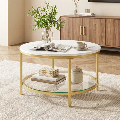 JHK 31IN Marble Round Coffee Table