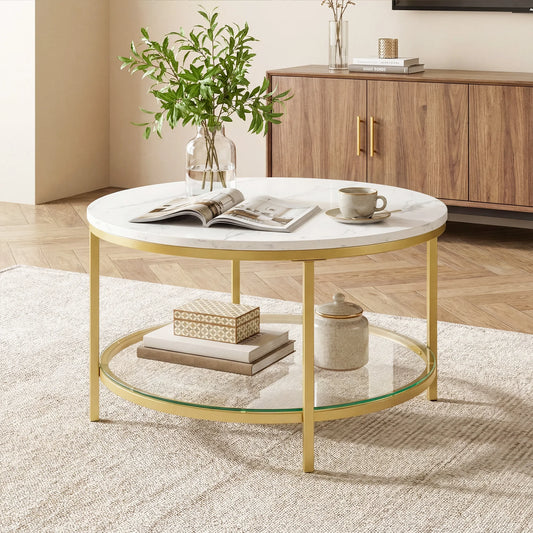 JHK 31IN Marble Round Coffee Table