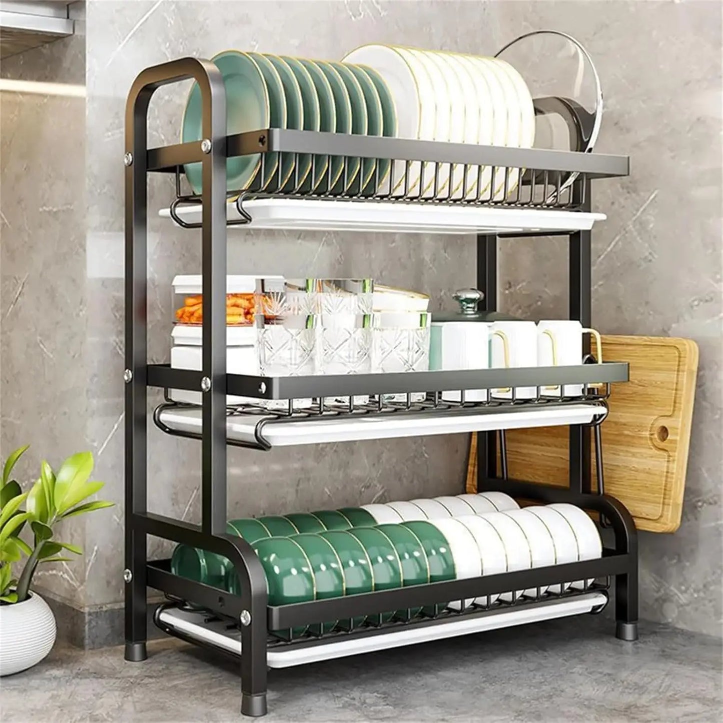 Dish Rack, Three-Tier Space-Saving