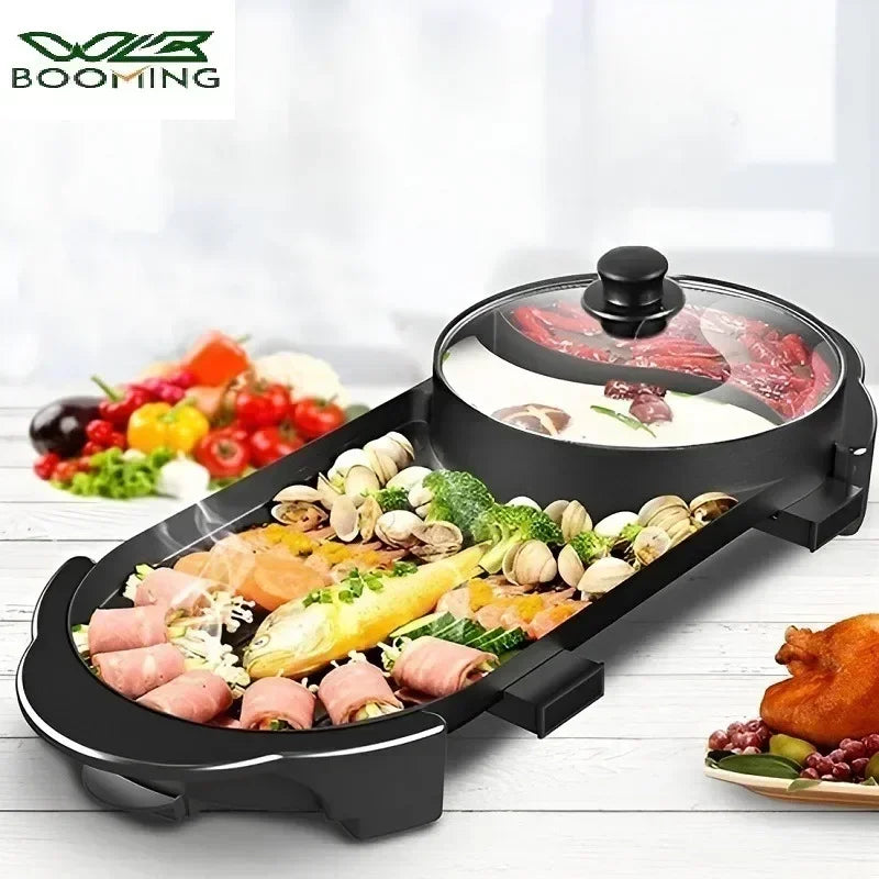 2200W Electric Barbecue Pot 2-in-1 Hot Pot