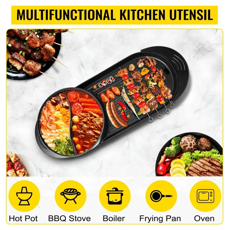 2200W Electric Barbecue Pot 2-in-1 Hot Pot